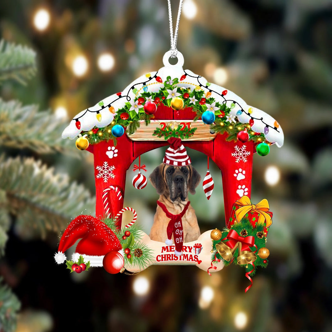 Godmerch- Ornament- Great Dane-Christmas House Two Sided Ornament, Happy Christmas Ornament, Car Ornament