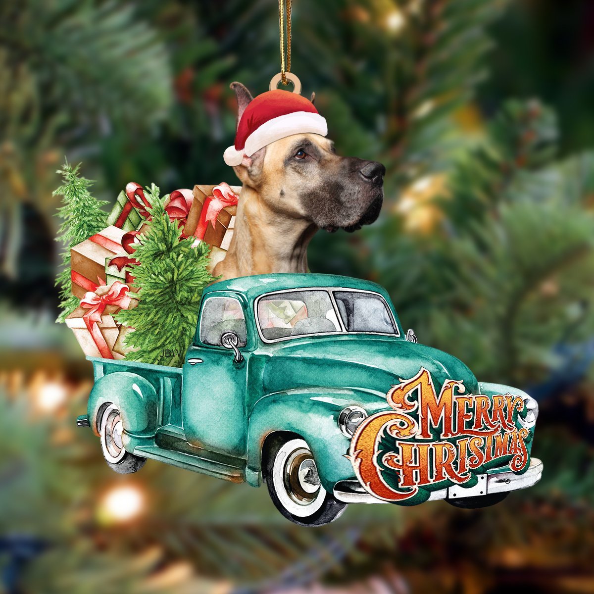 Great Dane-Green Truck Hanging Ornament