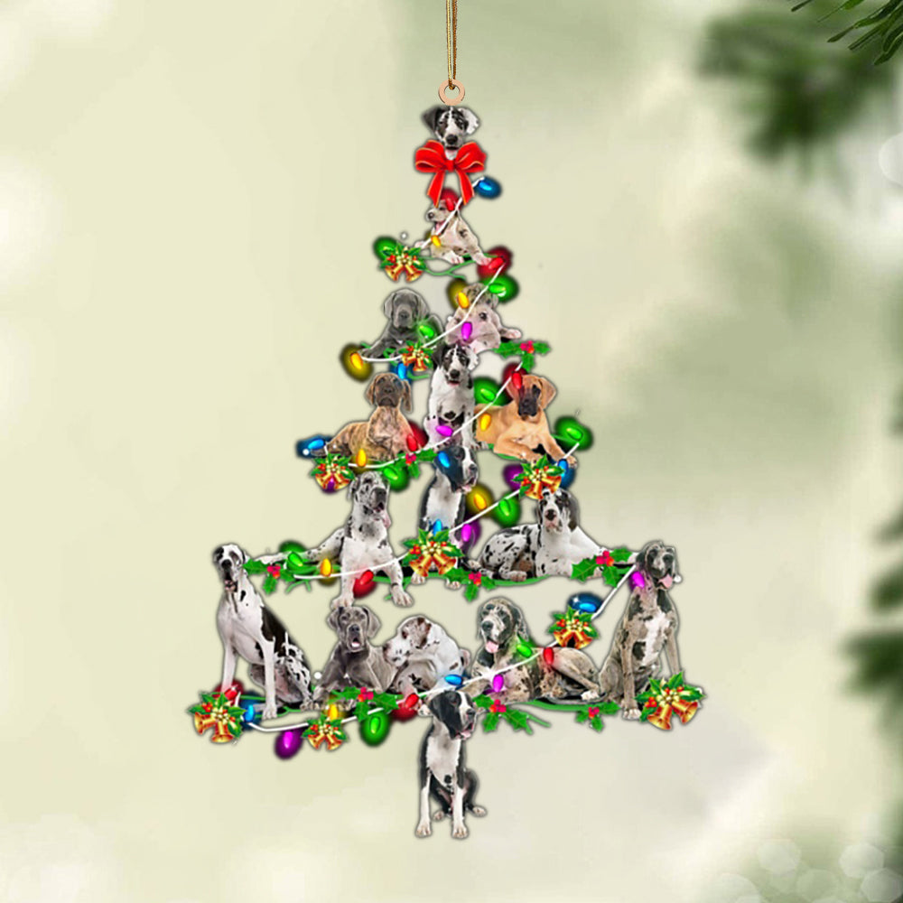 Ornament- Great Dane-Christmas Tree Lights-Two Sided Ornament, Happy Christmas Ornament, Car Ornament