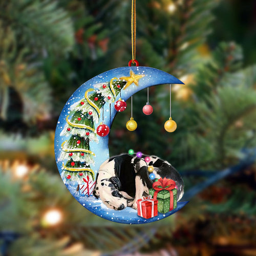 Ornament- Great Dane-Sleep On The Moon Christmas Two Sided Ornament, Happy Christmas Ornament, Car Ornament