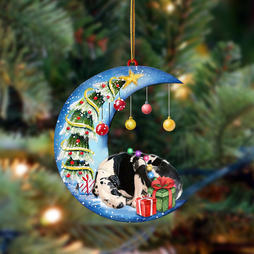Ornament- Great Dane-Sleep On The Moon Christmas Two Sided Ornament, Happy Christmas Ornament, Car Ornament