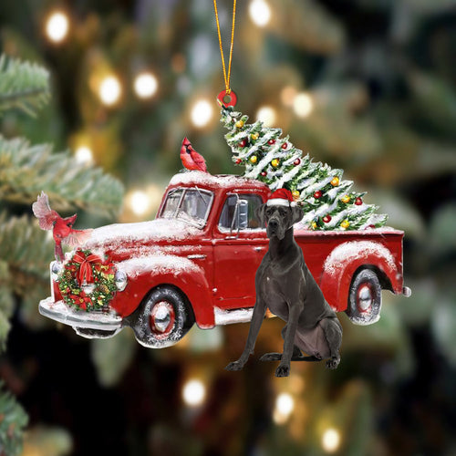 Godmerch- Ornament- Great Dane 1-Cardinal & Truck Two Sided Ornament, Happy Christmas Ornament, Car Ornament