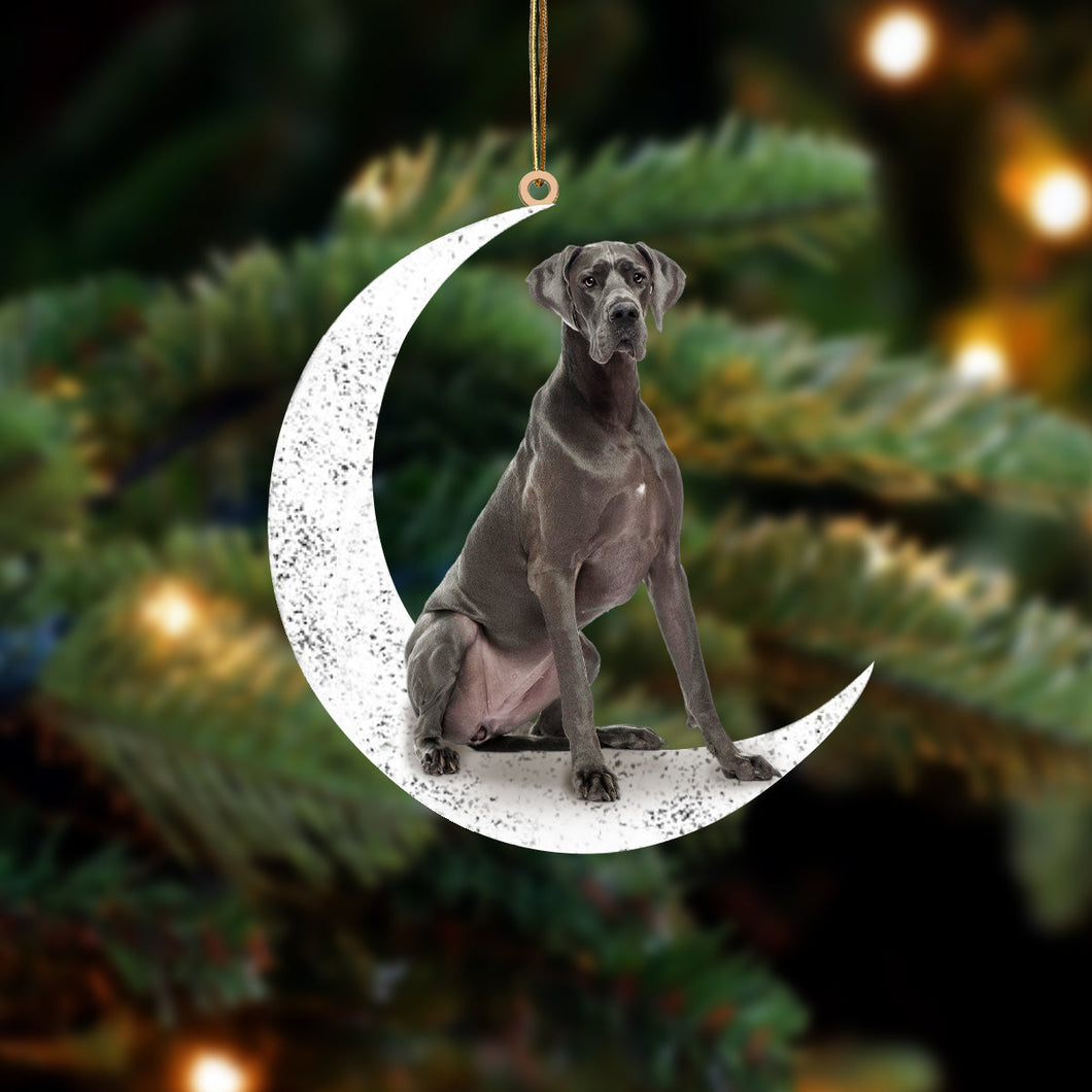 Cool Great Dane Sit On The Moon Two Sided Ornament Dog Hanging Christmas Ornament