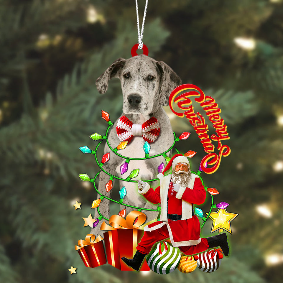 Great Dane Christmas Lights Ornament, Dog And Santa Merry Christmas Ornament
