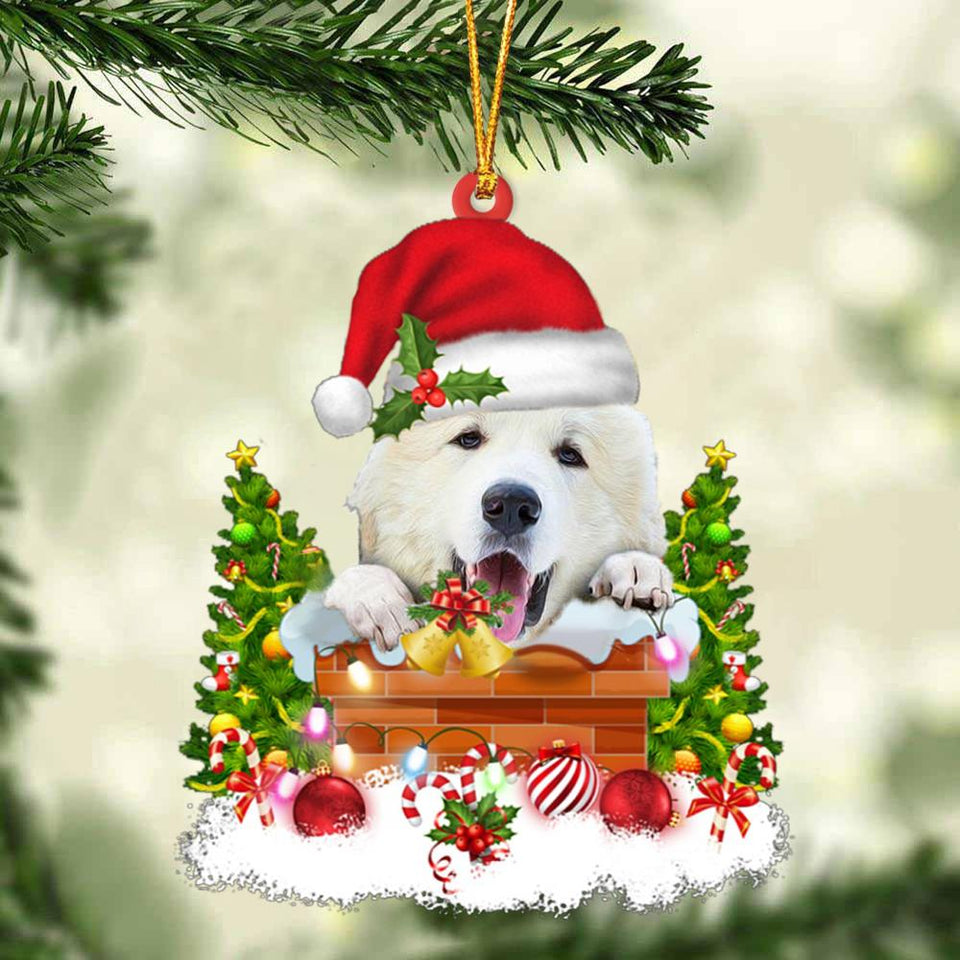 Great Pyrenees In The Chimney Hanging Ornament Dog Christmas Ornament