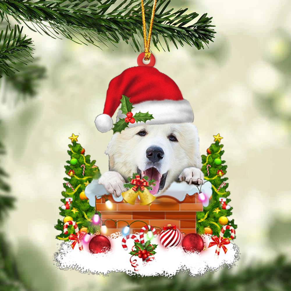 Great Pyrenees In The Chimney Hanging Ornament Dog Christmas Ornament