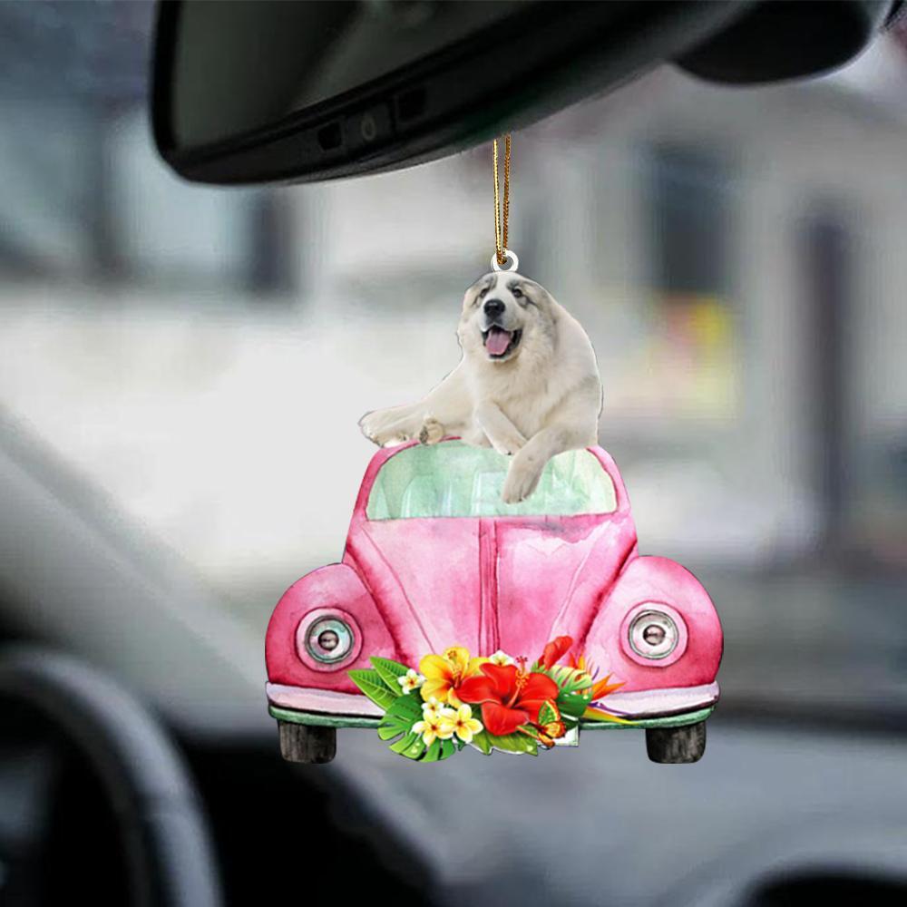 Great Pyreness-Pink Hippie Car-Two Sided Ornament