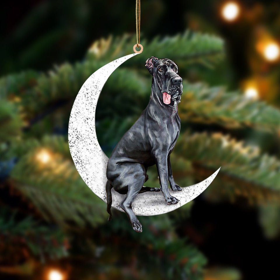 Great Dane Sit On The Moon Two Sided Ornament Dog Hanging Christmas Ornament