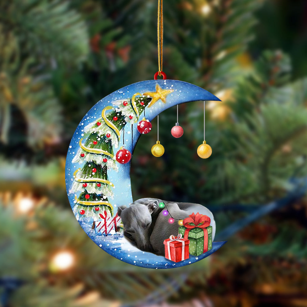 Ornament- Greyhound-Sleep On The Moon Christmas Two Sided Ornament, Happy Christmas Ornament, Car Ornament