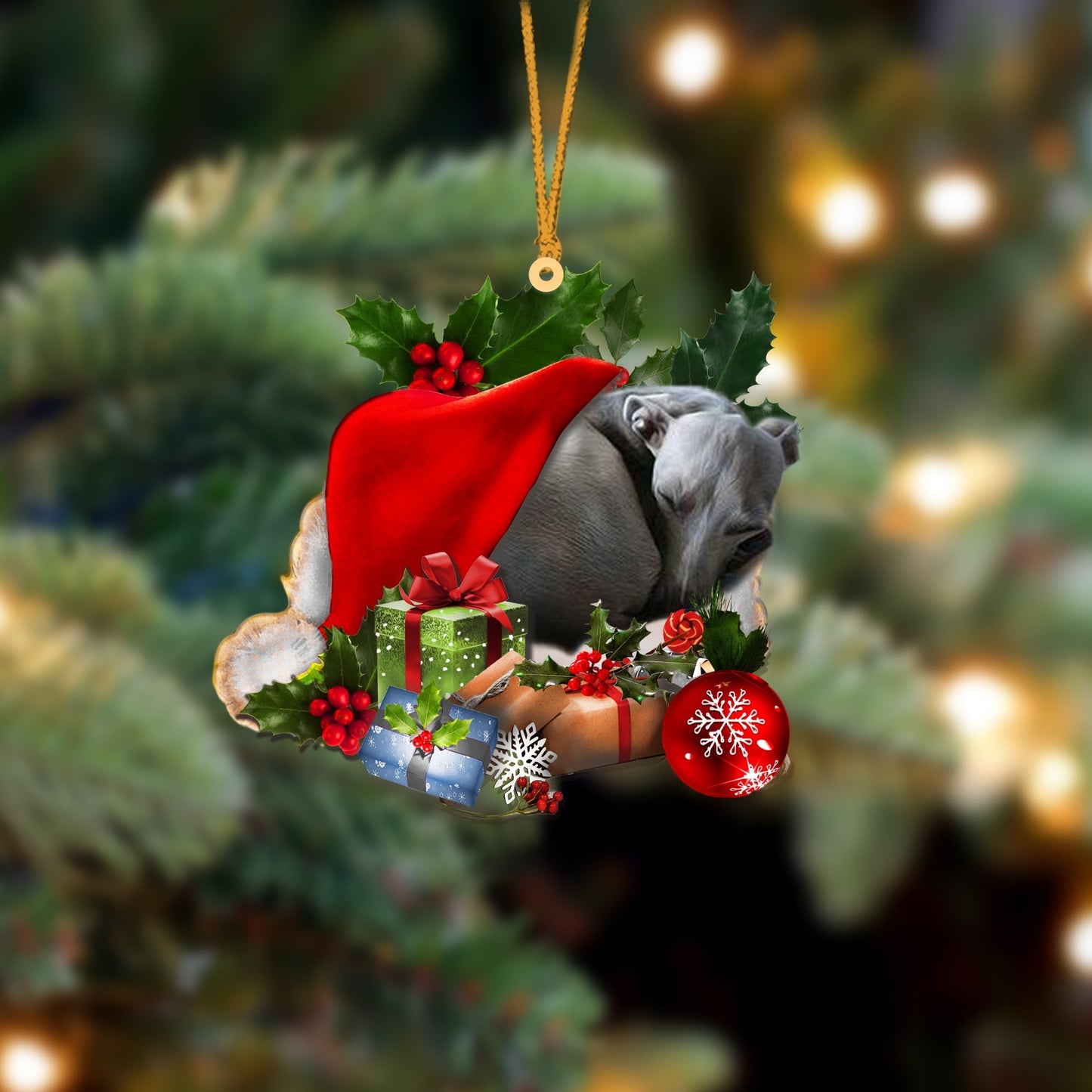 Greyhound-Sleeping In Hat Two Sides Ornament Dog Sleeping Ornament