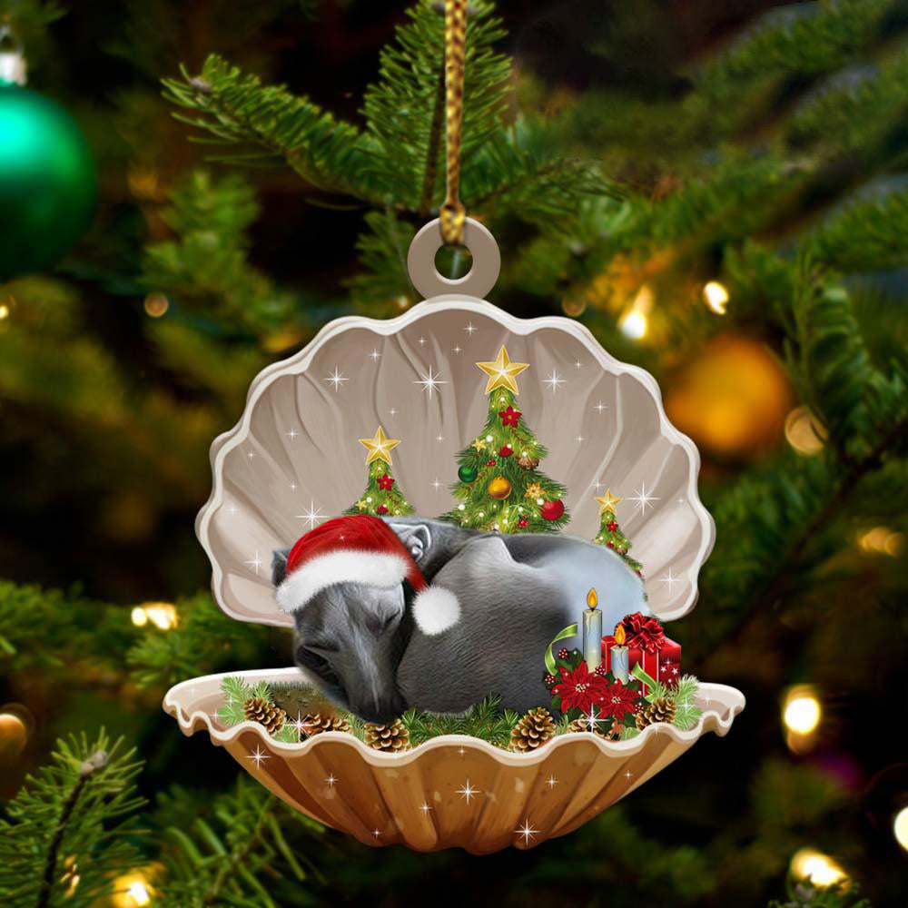 Ornament- Greyhound3-Sleeping Pearl in Christmas Two Sided Ornament, Happy Christmas Ornament, Car Ornament