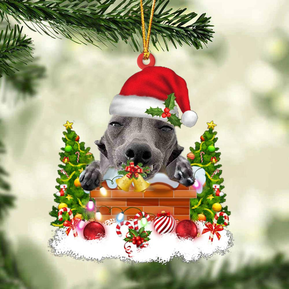Greyhound In The Chimney Hanging Ornament Dog Christmas Ornament
