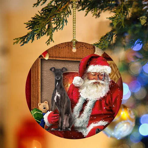 Godmerch- Ornament- Greyhounds With Santa Christmas Ornament, Happy Christmas Ornament, Car Ornament