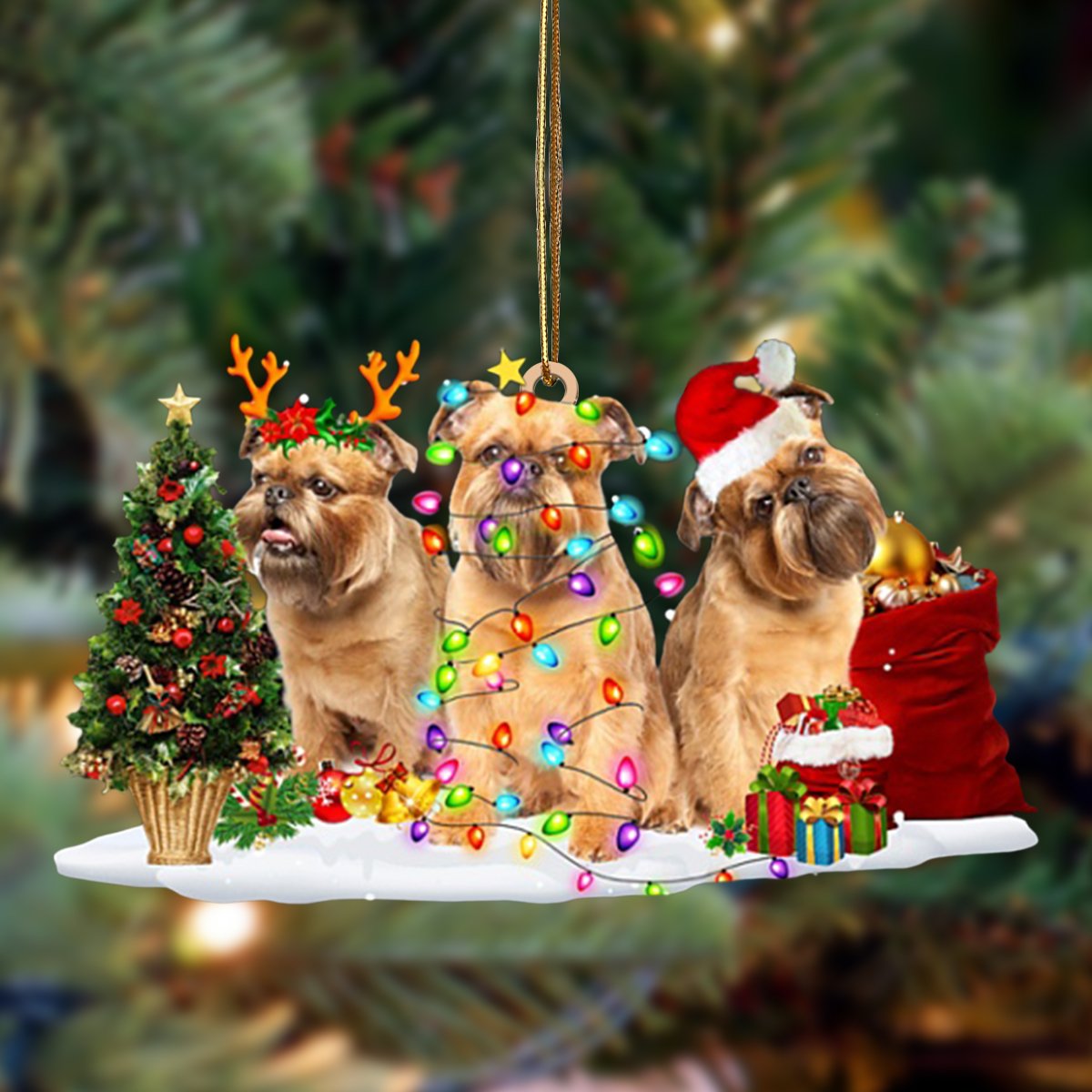 Ornament- Griffon Bruxellois-Christmas Dog Friends Hanging Ornament, Happy Christmas Ornament, Car Ornament