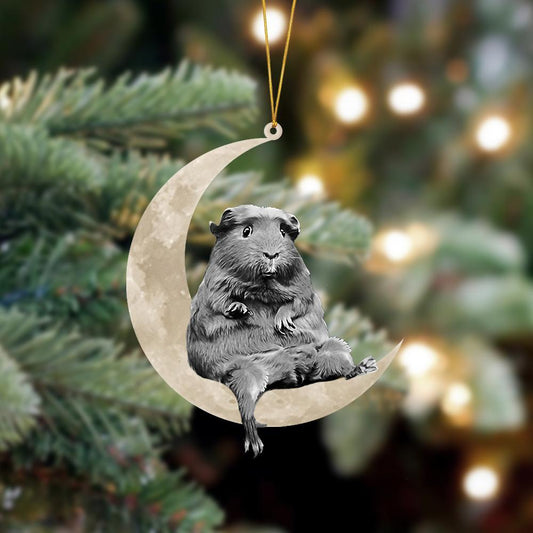 Godmerch- Ornament- Guinea Sits On The Moon Hanging Ornament Dog Ornament, Car Ornament, Christmas Ornament