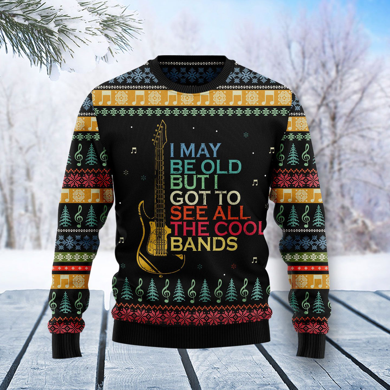 Guitar Old Vintage Xmas Ugly Christmas Sweater 