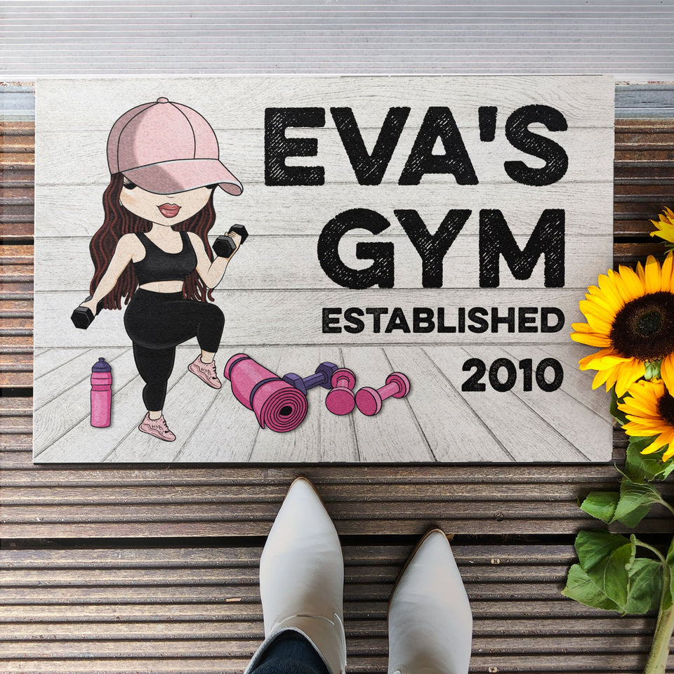 Gym Sign - Personalized Doormat - Gift for Fitness Lovers - Cute Fitness Girl