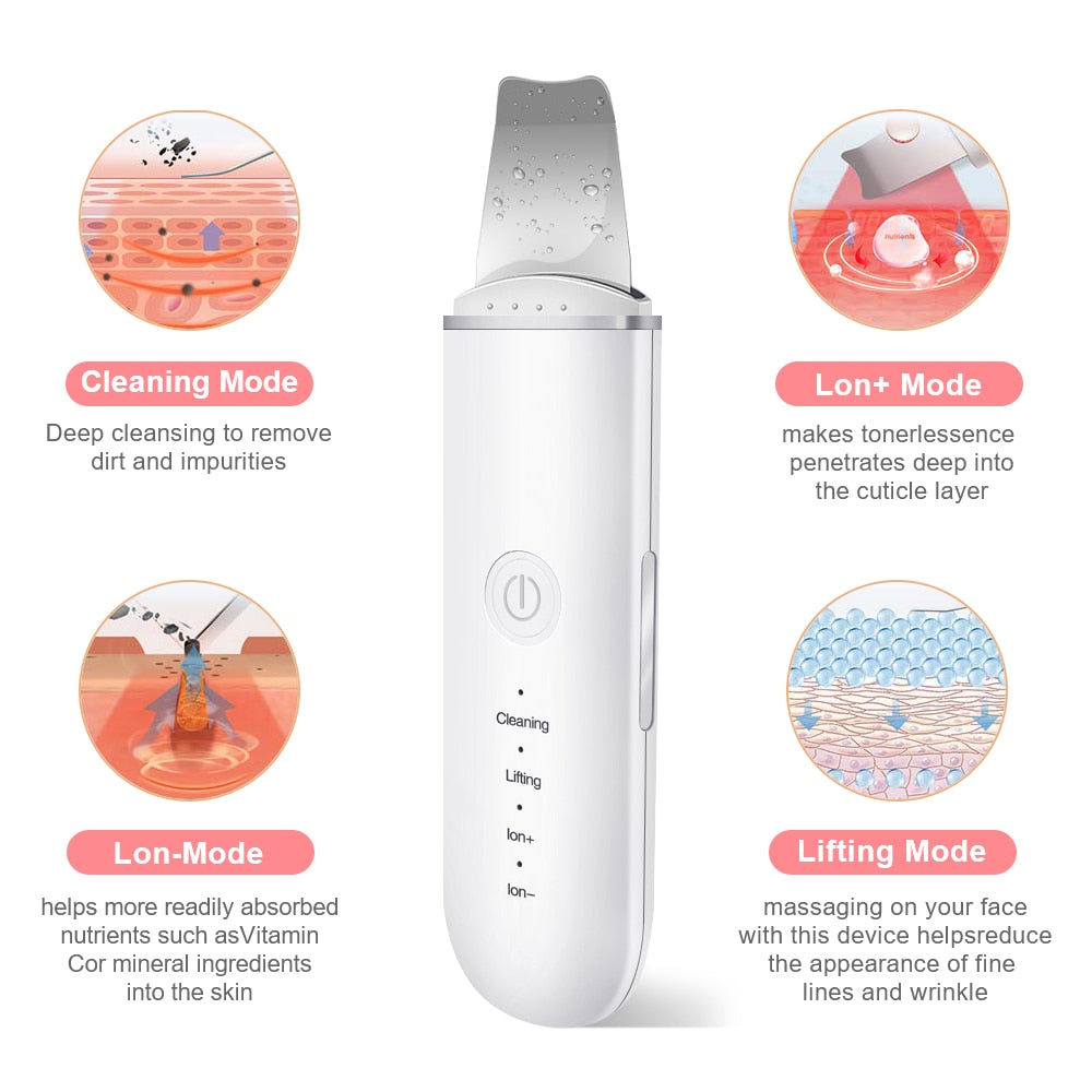 Ultrasonic Skin Scrubber Deep Face Cleaning Machine Peeling Shovel Facial Pore Cleaner Face Skin Scrubber