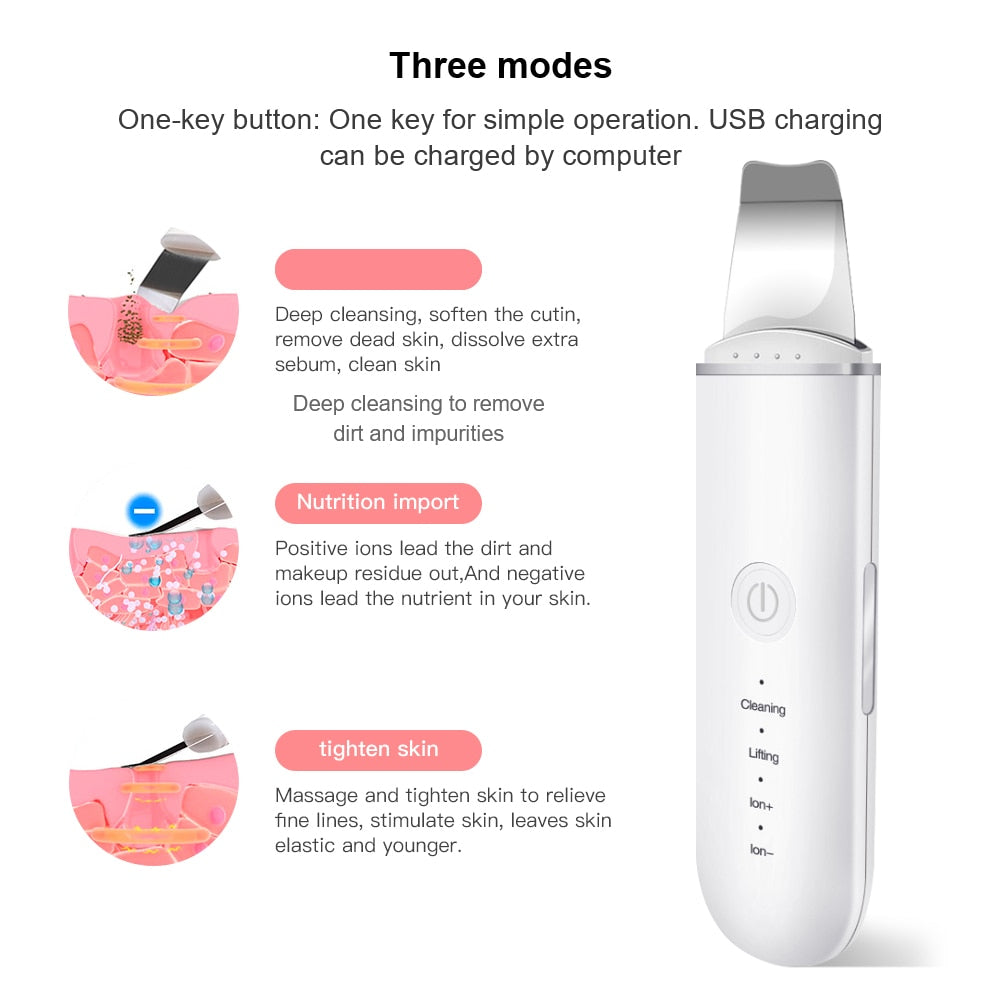 Ultrasonic Skin Scrubber Deep Face Cleaning Machine Peeling Shovel Facial Pore Cleaner Face Skin Scrubber
