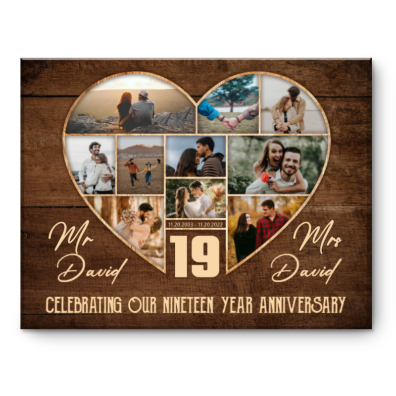 19th Wedding Anniversary Present, Gift For 19th Anniversary, Heart Shape Photo Collage