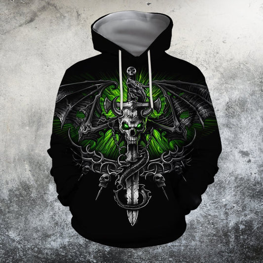 Skull Gifts All Over Print skull dragon skeleton wings sword US Unisex Size Hoodie