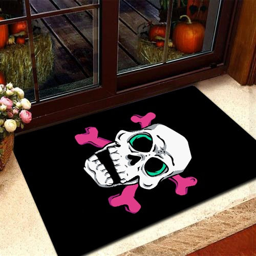 3D Pink Bone And White Skull In A Hole Halloween Doormat