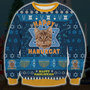 Happy Hanukcat Ugly Christmas Sweater 