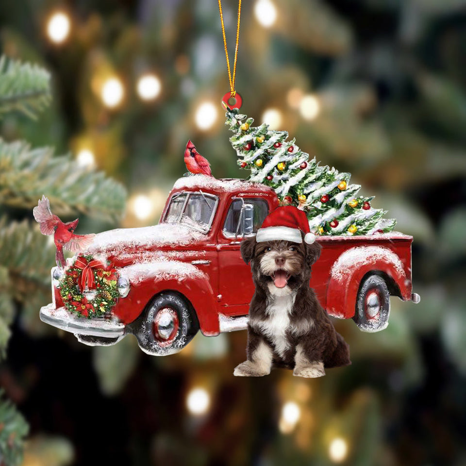 Godmerch- Ornament- Havanese-Cardinal & Truck Two Sided Ornament, Happy Christmas Ornament, Car Ornament