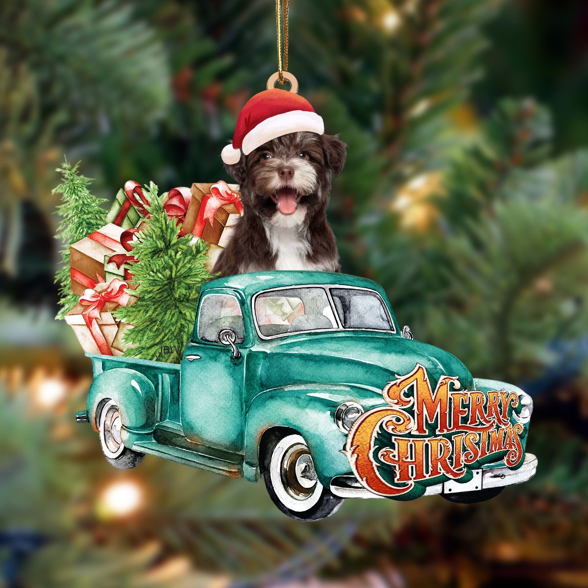 Havanese-Green Truck Hanging Ornament
