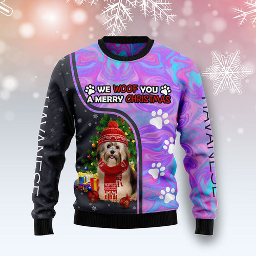 Merry Christmas Havanese Hologram Color Ugly Christmas Sweater 