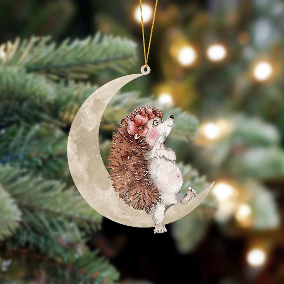 Godmerch- Ornament- Hedgehog Sits On The Moon Hanging Ornament Dog Ornament, Car Ornament, Christmas Ornament