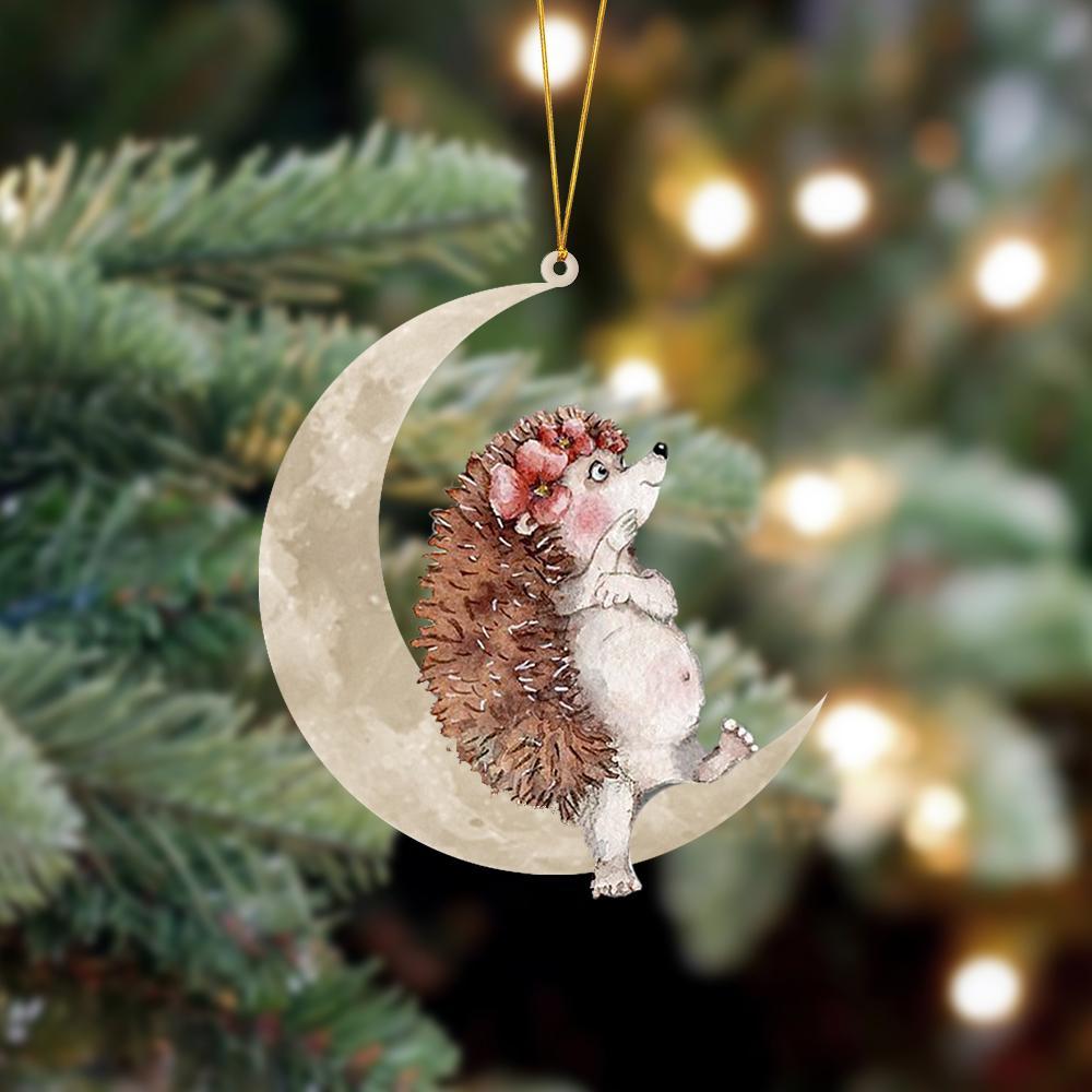 Godmerch- Ornament- Hedgehog Sits On The Moon Hanging Ornament Dog Ornament, Car Ornament, Christmas Ornament