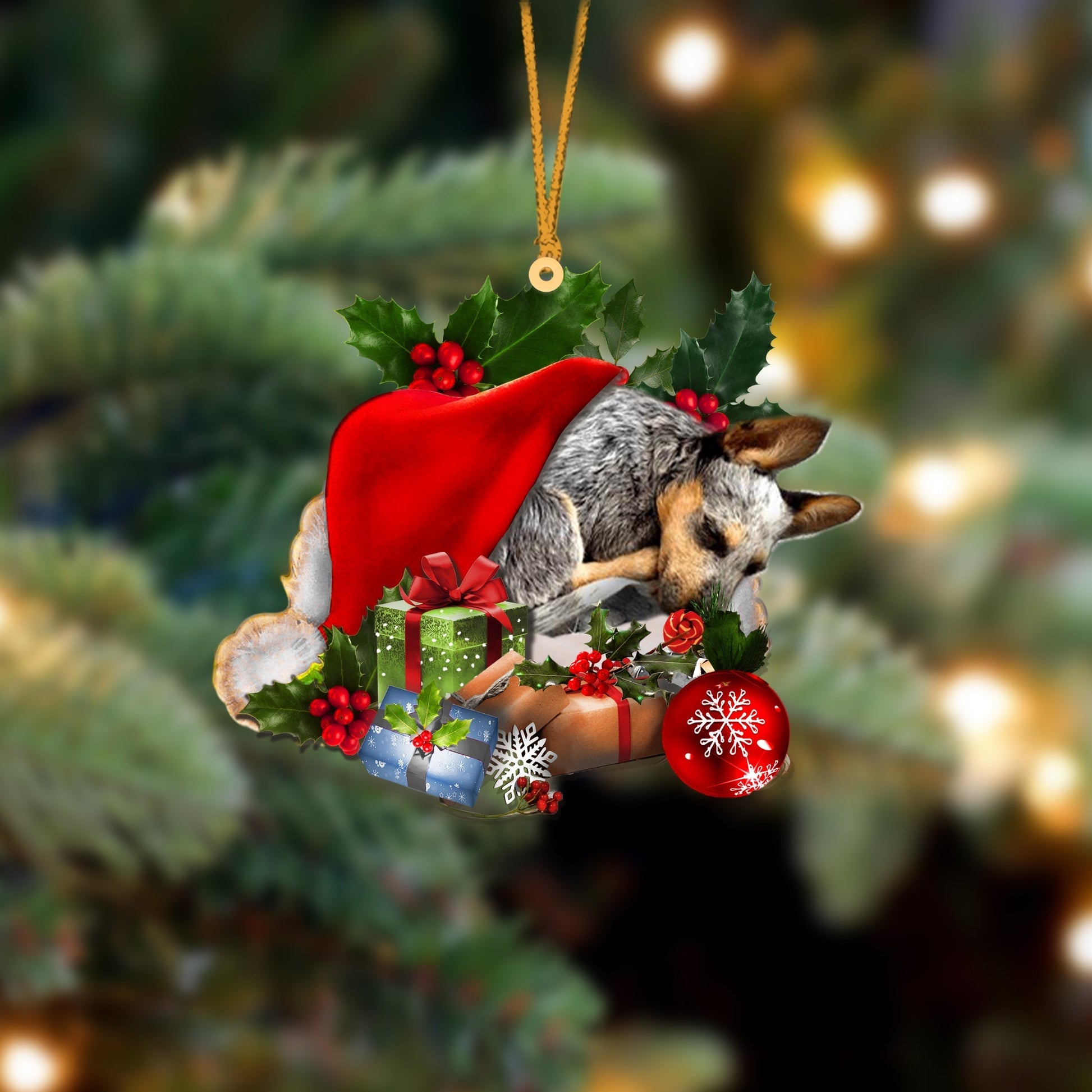 Heeler-Sleeping In Hat Two Sides Ornament Dog Sleeping Ornament
