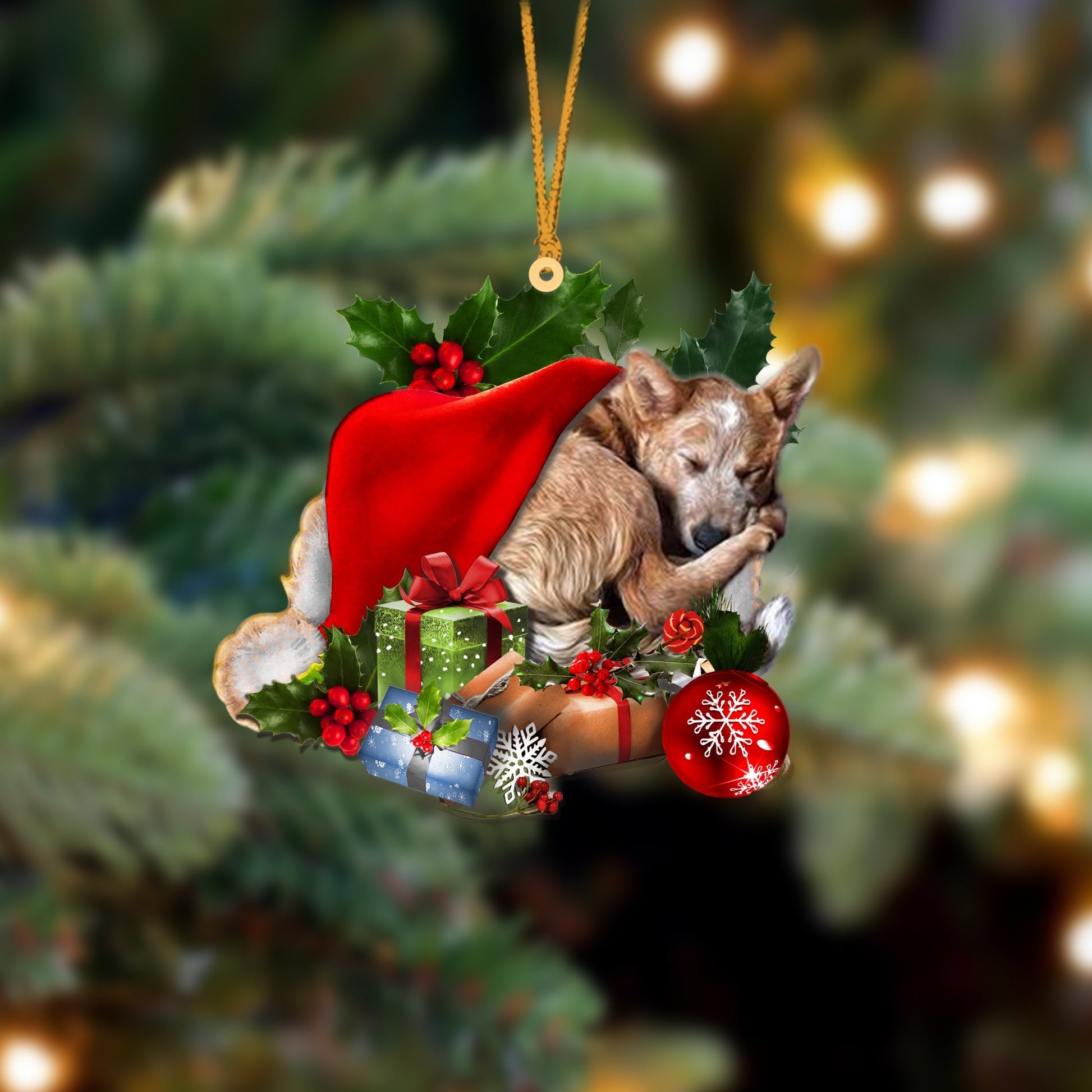 Heeler 2-Sleeping In Hat Two Sides Ornament Dog Sleeping Ornament