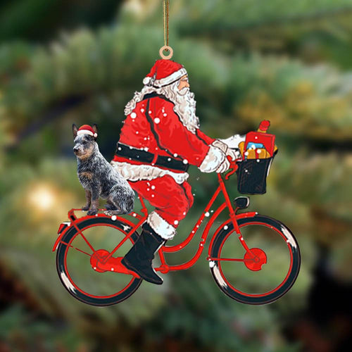 Santa Claus Riding A Bike With Heeler-Two Sided Ornament