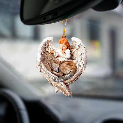 Sleeping Heeler Protected By Angel Car Hanging Ornament