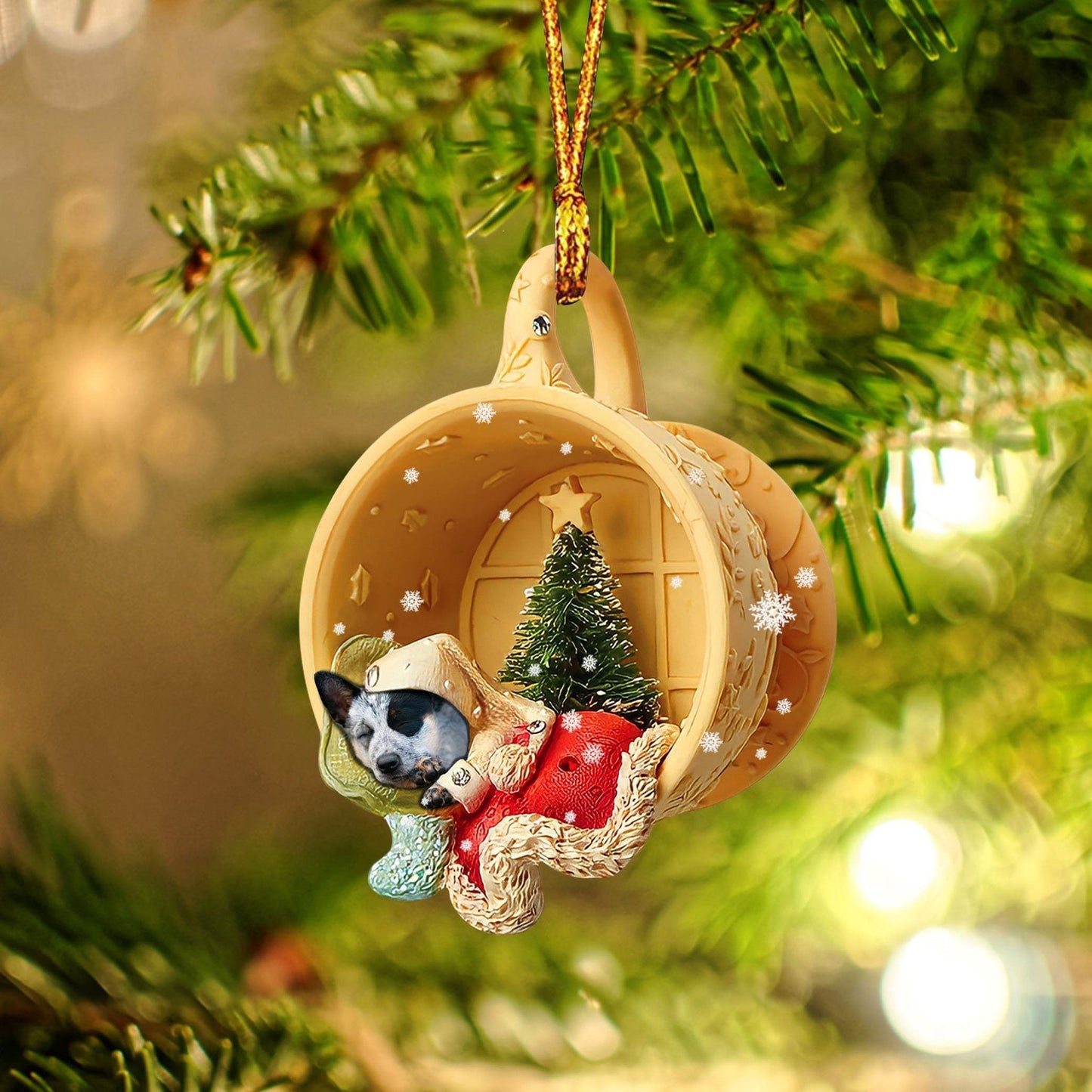 Godmerch Heeler Sleeping In A Tiny Cup Christmas Holiday-Two Sided Ornament