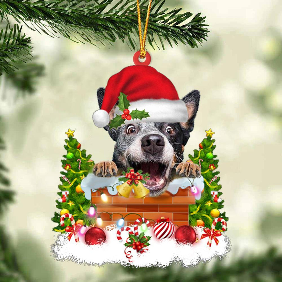 Heeler In The Chimney Hanging Ornament Dog Christmas Ornament