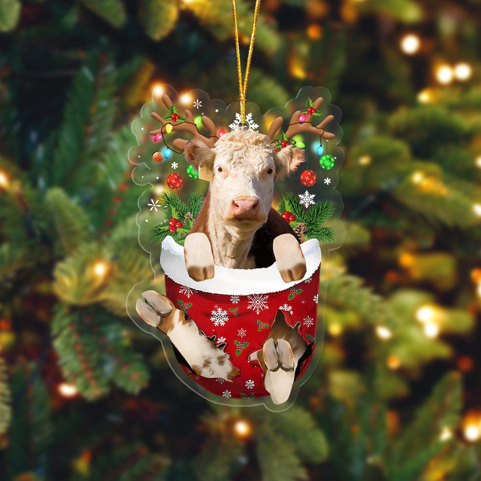 Hereford In Pocket Acrylic Ornament, Farm Christmas Ornament