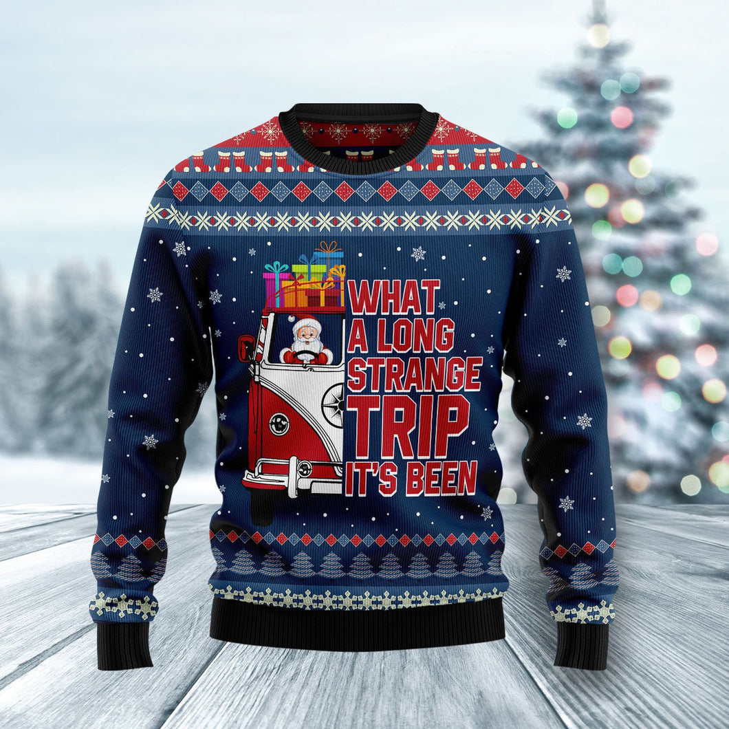 Santa Claus Hippie Bus What A Long Strange Trip Its Been Ugly Christmas Sweater 