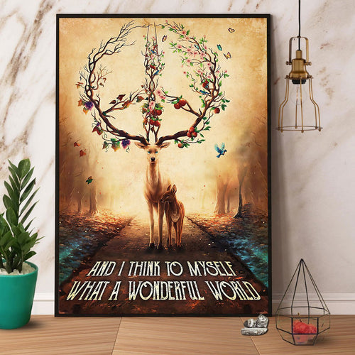 Hippie Deer And I Think To Myself What A Wonderful World Canvas And Poster, Wall Decor Visual Art