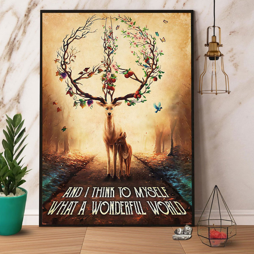 Hippie Deer And I Think To Myself What A Wonderful World Canvas And Poster, Wall Decor Visual Art