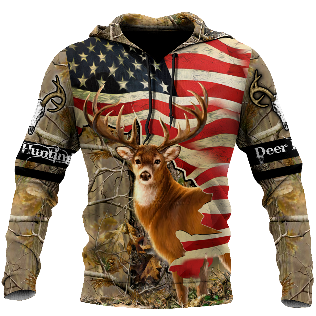 Hunting Gifts Deer Hunting Gifts Deer Hunting America Flag All Over Printed US Unisex Size Hoodie