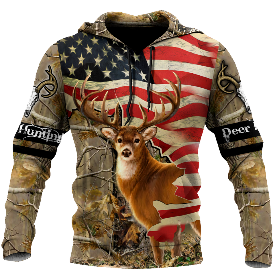 Hunting Gifts Deer Hunting Gifts Deer Hunting America Flag All Over Printed US Unisex Size Hoodie