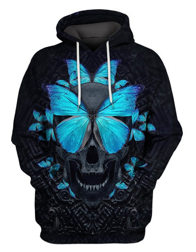 Skull Gifts Delight Skull Blue Butterfly US Unisex Size Hoodie