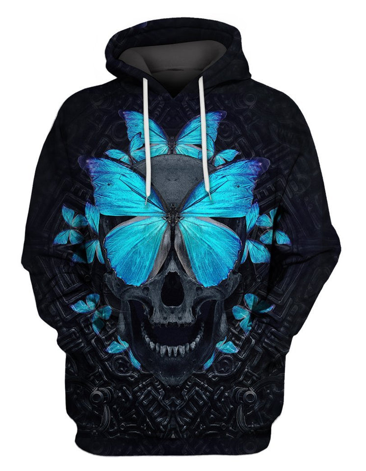 Skull Gifts Delight Skull Blue Butterfly US Unisex Size Hoodie