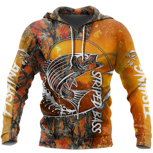 Fishing Gifts Striped Bass Fishing Orange Camo US Unisex Size Hoodie