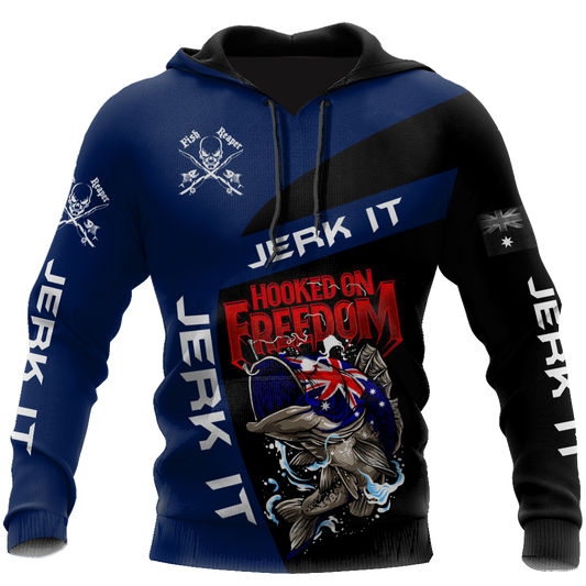 Fishing Gifts Hooked On Freedom Australia Fishing US Unisex Size Hoodie