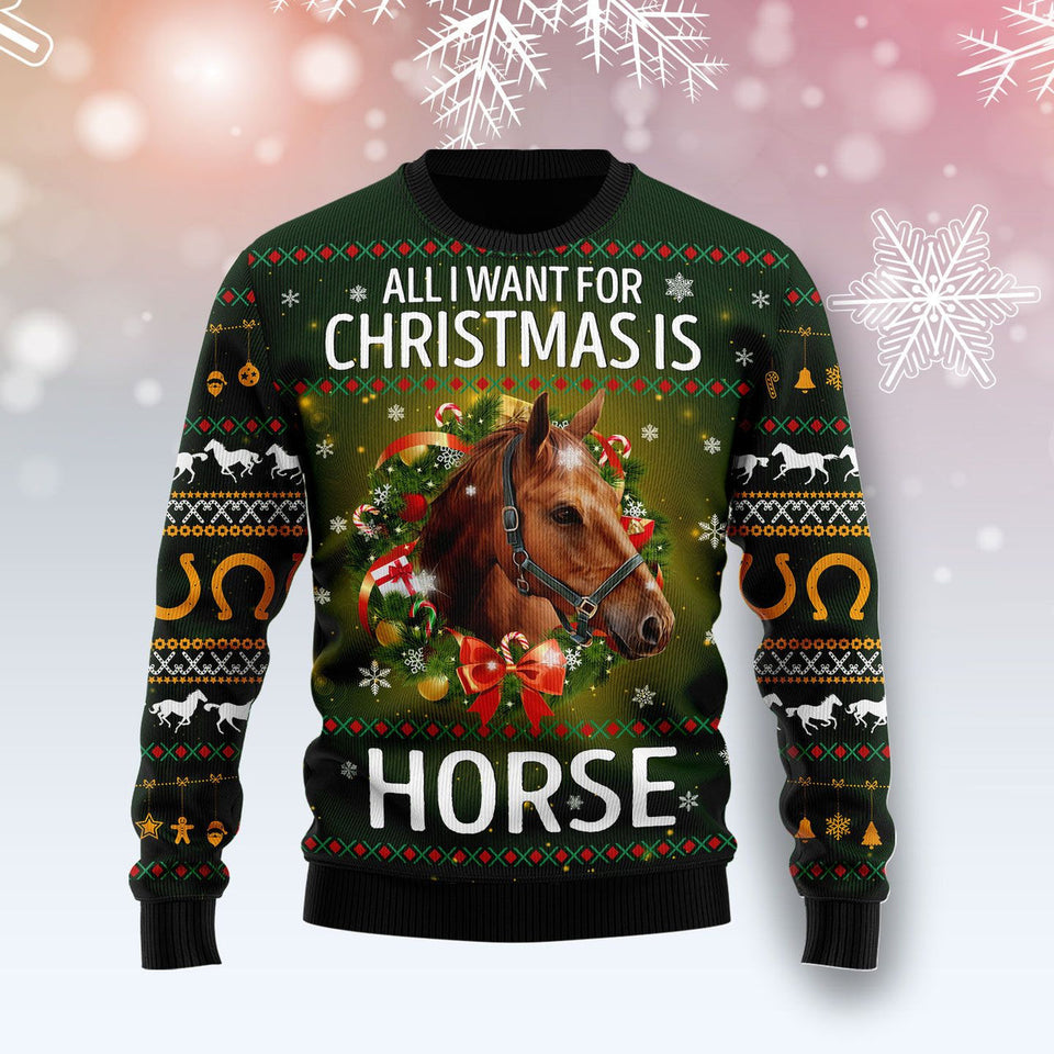 Horse All I Need For Christmas Ugly Christmas Sweater 
