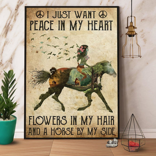 Horse Hippie I Just Want Peace In My Heart Canvas And Poster, Wall Decor Visual Art